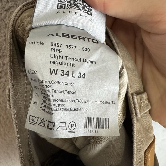 Alberto‎ Jeans Mens 34x29 Brown Luxury T400 Denim Modern Fit Preppy - Picture 10 of 11